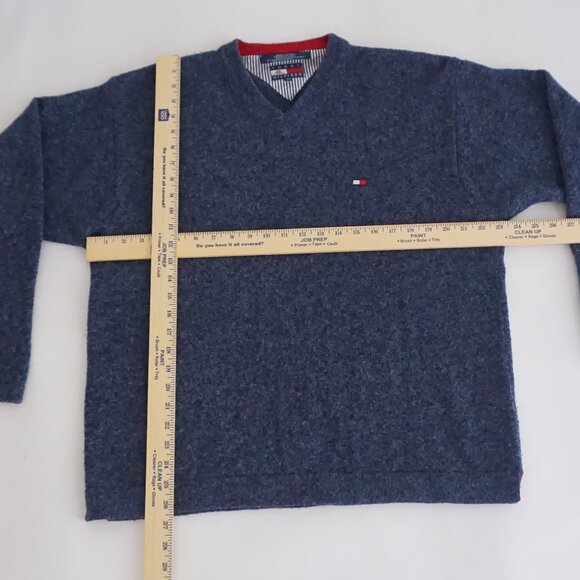 Tommy Hilfiger Blue Wool V-Neck Sweater Old Money Cabincore XL - Picture 3 of 9